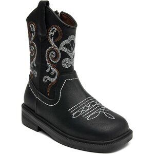 🆕 Women Black Western Cowboy Boots Square Toe Fashion Riding Mid Calf Shoes